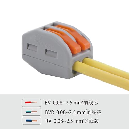 Image of ROBOWAY 20Pcs PCT-212 Wire Connectors, 2 Way Lever Compact Electrical Conductor Terminal Blocks, Quick Wiring Push-In Connector for 24-12 AWG Solid & Stranded Wires, Flame Retardant (Pack of 20)