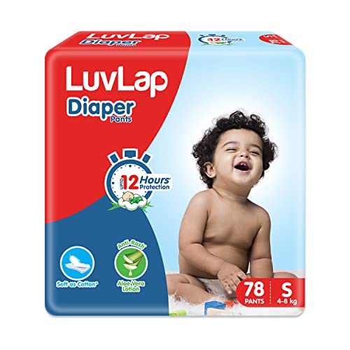 Image of LuvLap Baby Diaper Pants S Size (Small), with Aloe Vera Lotion for rash protection, Pack of 78 Count, with upto 12Hr protection For babies of 4 to 8Kg