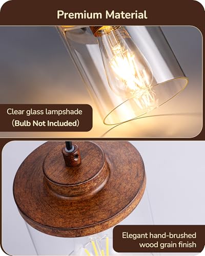 [Prime] 2-Pack EDISHINE Farmhouse Pendant Light w/ Wood Grain Finish & Clear Glass Shade (Walnut) - image 2