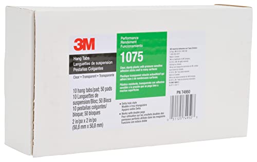 Image of 3M Hang Tab 1075, Clear, 2 in x 2 in, Conveniently Packaged