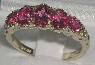 925 Sterling Silver Real Genuine Pink Tourmaline Womens Band Ring2