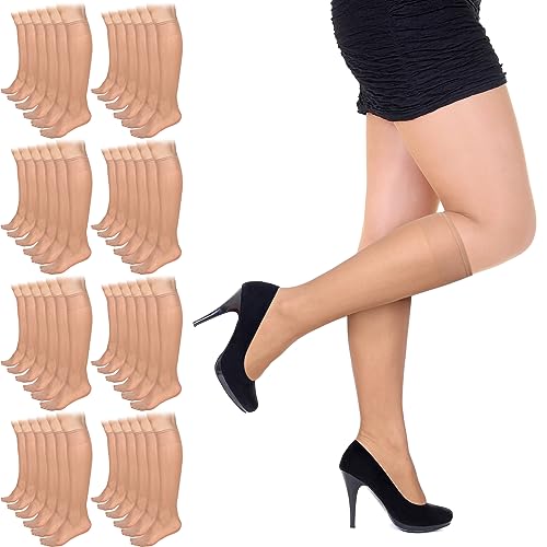 Image of 50 Pairs Nylon Sheer Knee High Stockings for Women Girls Reinforced Toe Socks Compression Stretchy Knee Highs Bulk