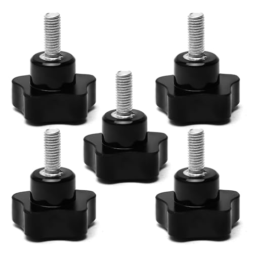 Bettomshin 5Pcs M8 Star Shape Knob Diameter 40mm/1.57" Male Thread Nut Galvanized Screw Length 20mm/0.79" Thread Black Bakelite for Lathe Machine Apparatus Industry Mechanical Equipment