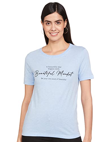 Image of Max Women Typographic Printed Regular Fit T-Shirt with Round Neck