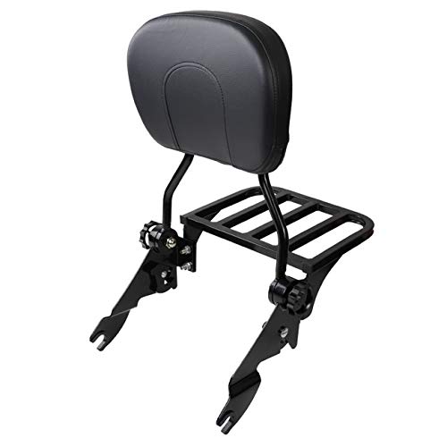 AUFER Black Adjustable & Detachable Backrest Sissy Bar Upright Passenger Backrest w/Pad With Luggage Rack Fit For Touring Road King Street Glide FLHR FLHX FLHT FLTR 2009-2020