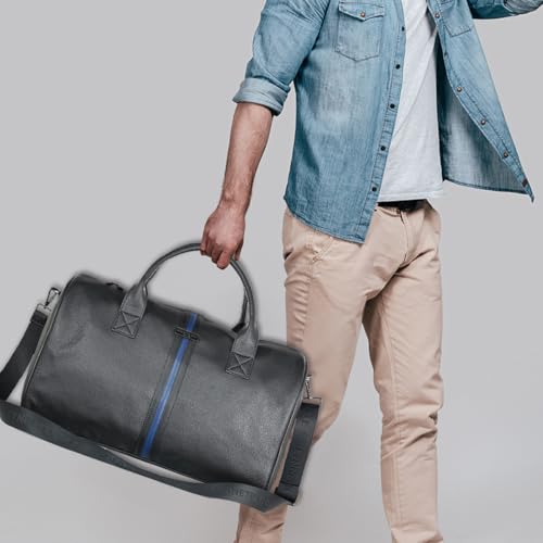 Image of Kenneth Cole Unisex Travel 30L Duffle Bag | Durable PU Vegan Leather | Detachable Adjustable Strap & Sturdy Stitching | Spacious & Stylish Travel, Gym, Weekend Bag for Men & Women | Black