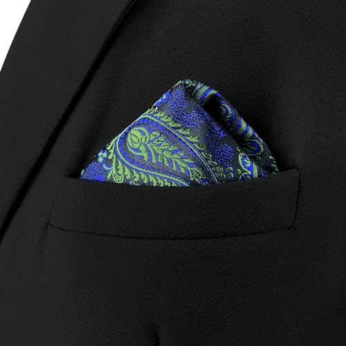 S&W SHLAX&WING Carré de poche homme bleu et vert à motif Paisley pour mariages et témoins – vue 6