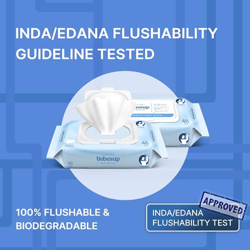 Image of BEBESUP- Korea's #1 Flushable Wipes- 100% Plant-Based Hypoallergenic Biodegradable 99% Water-Based Extra-Thick Organic Wipes Unscented for sensitive skin Flip-Top 432 Count (9 Packs)