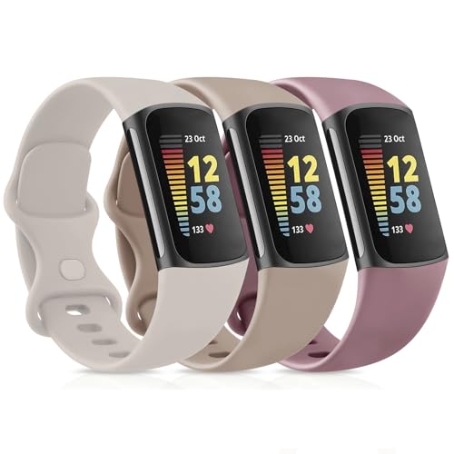 Image of 3 Pack Sport Bands Compatible with Fitbit Charge 6 Bands /Fitbit Charge 5 Bands Women Men, Classic Soft Replacement Straps Wristbands for Fitbit Charge 6 /5 Advanced Fitness & Health Tracker