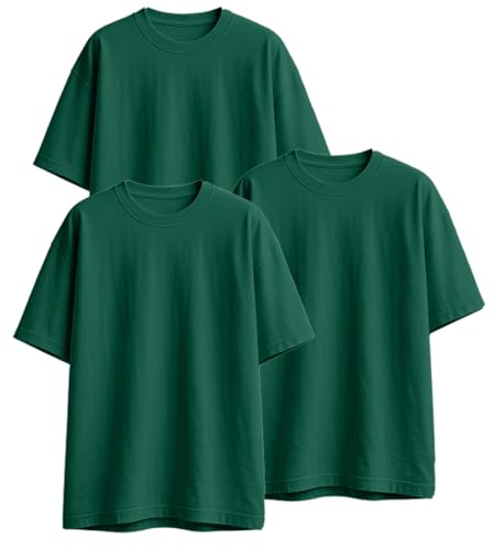 Image of Veirdo 100% Pure Cotton Drop Shoulder Oversized Baggy Fit Half Sleeve Plain Solid Round Neck Multicolor T-Shirt Combo for Men (Pack of 3) (Sizes S-2XL)