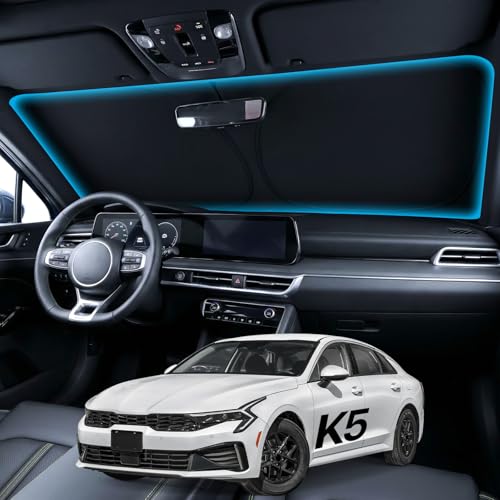 Image of Wigoo for Kia K5 Windshield Sunshade [OEM Design, 100% Sun Blockage] Foldable Heat Insulation Sun Shade with Storage Bag, for Kia K5 (2021-2026), Silver Coating