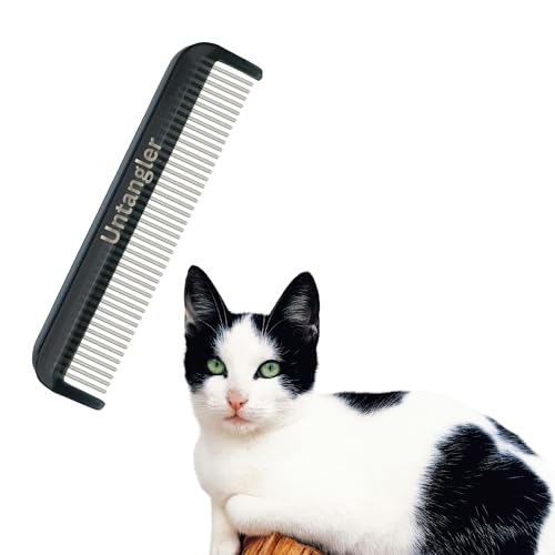 Image of Cat Comb with Silky Smooth Rotating Teeth - Clears Mats Gently and Easily (5 inch Ultra Fine Teeth; 7 inch Dual Teeth) (Black, 5 inch)