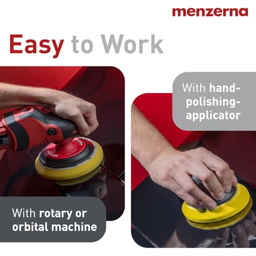 Image of MENZERNA 6 Inch Polishing Pad Medium Cut for Medium Fine Polishing I Body Repair & Detailing Pads with Safety Edge & Velcro Attachment I Washable & Long Lasting I with Hole for Anti Heat Build-Up