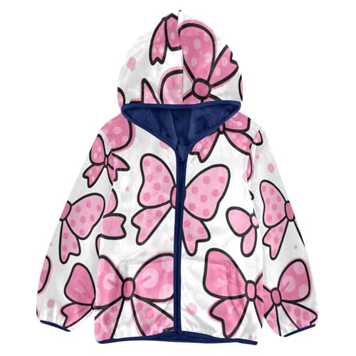 Pink Polka Dot Bow Pattern Toddler Fleece Jacket Girl Boys Hooded Fleece Jacket Coat Warm Outwear Zip-up 3-10T