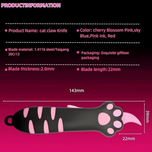 Image of Cat Paw Box Cutter, 2026 New Retractable Cat Claw Knife Cute Cat Box Paper Cutter,Portable Cat Retractable Knife (Red)