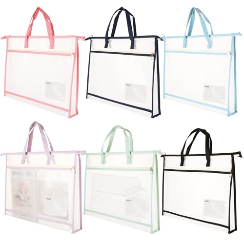 Image of 6 Pack A3 Project Bag for Quilting Craft Storage for Quilters, Clear Mesh Sewing Bag with Zipper Handles & Pockets, Tote Needlepoint Bags for Quilting Knitting Stitching Artworks Embroidery