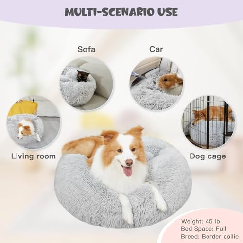Image of Himax Donut Dog Beds for Large Dogs with Blanket, Cozy Soft Fluffy Round Dogs Beds, Calming Dog Bed Washable (20 inch /26 inch /35 inch) Light Grey