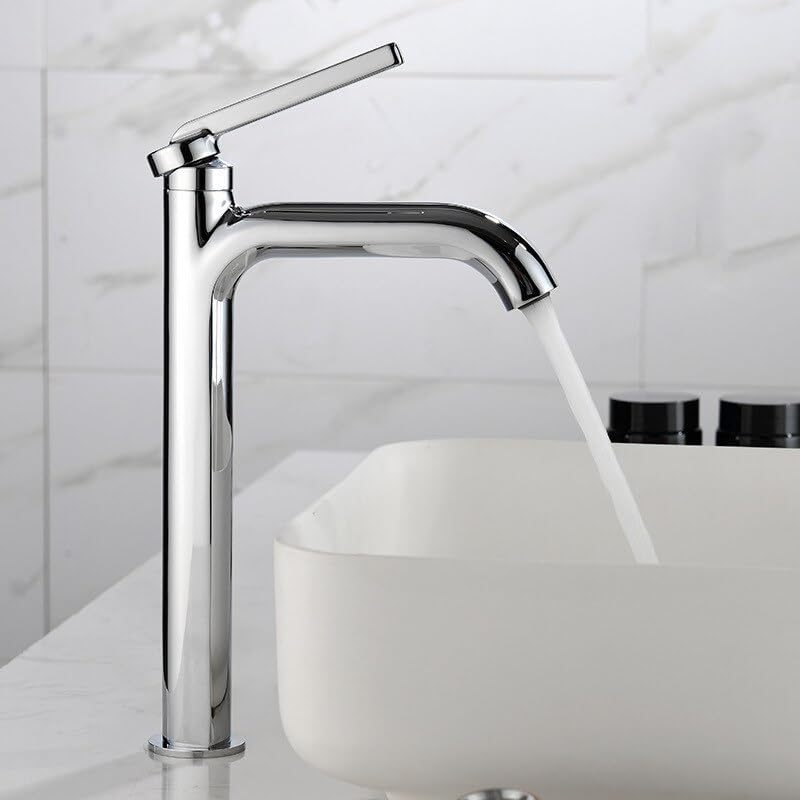 RBYRLDSTY Grifo de Lavabo Cromado Negro, Mezclador de latón for Agua fría y Caliente, Grifo Monomando for Lavabo, Grifo de Agua for encimera.(Chrome Tall)