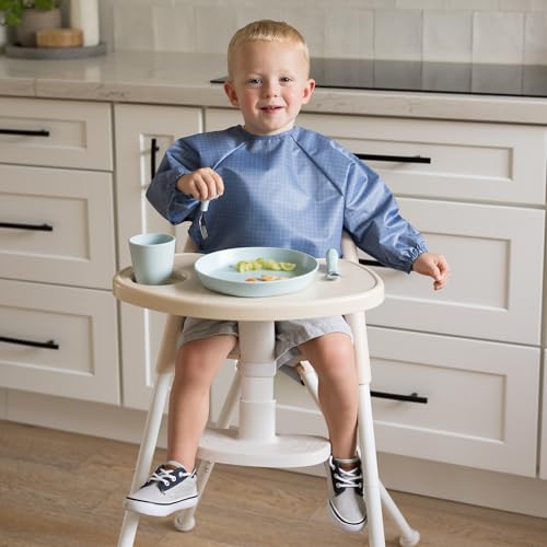 Image of Tiny Twinkle Long Sleeve Bib for Babies&Toddlers|2-Pack Waterproof Smock Bib for Eating|Machine Washable&Mess-Proof Feeding Essentials|Newborn Shower Gift(Varsity Flags,Grid,6-24M)