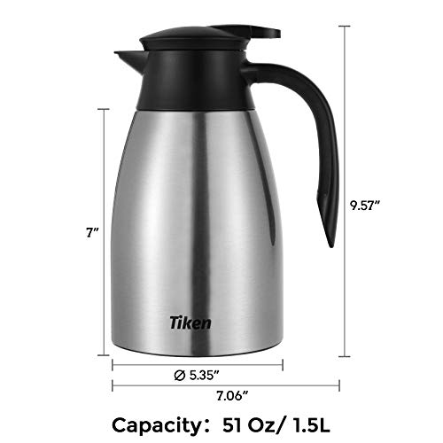Miniatura 2 de Tiken 1.5l Jarra Térmica Para Café, Acero Inoxidable Aislado Al Vacío Frasco Para Té Y Bebidas Frías Y Calientes