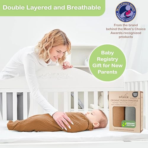 Image of Organic Muslin Baby Blanket 2 Pack Gold & Sage Green, 47x47 Inch 100% Organic Cotton Oeko-TEX Certified, Ultra-Soft Swaddle Blanket for Newborn Gender Neutral