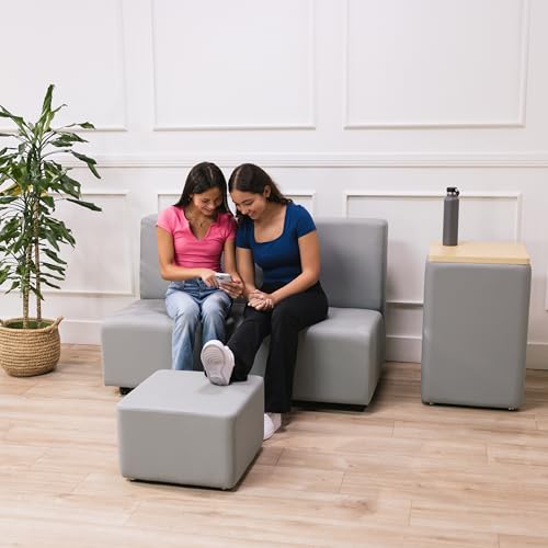 Image of FDP Pro Series Upholstered Armless Mobile Sofa with Locking Casters for Portability Commercial Seating for Hotel Lobby, Office, Restaurant, Waiting Room, Home - Gray
