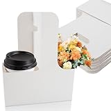 MAQIHAN 2 Cup Drink Carrier with Handle - 12Pcs Disposable Paper Cardboard Coffee Cup Holder Portable Drink Caddy Cup Carriers to go Cup Holder Food Delivery Accessories for Hot/Cold Drinks (White)