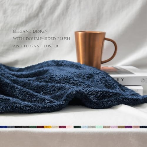 Image of Exclusivo Mezcla Plush Fuzzy Fleece Bed Blanket Queen Size, Super Soft, Fluffy and Warm Blankets for Couch, Bed, All Season (Navy Blue, 90x90 inches)