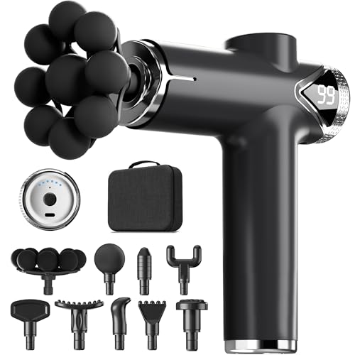 Image of LEERCON Massage Gun Deep Tissue Back Massager for Pain Relief with 9 Heads | Electric Muscle Massage Gun with 9 Heads and 6 Speeds Percussion Massager for Athletes Gifts for Women Men Father's Day Black