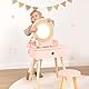 OOOK Schminktisch Kinder, Kinderschminktisch mit Hocker und Spiegel, Mädchen Frisiertisch aus Holz, Kinder Schminktisch für Mädchen ab 3 Jahre, Rosa