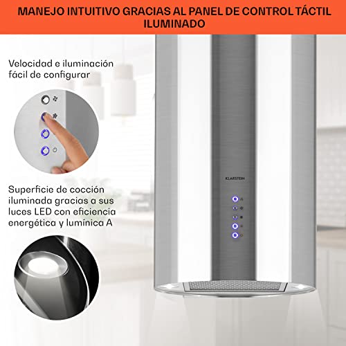 Klarstein-Beretta-Campana-extractora-en-isla-3-niveles-circulacion-Hasta-650-mh-Filtro-de-carbon-activo-ECC-C-Campanas-extractoras-cocina-Filtro-grasa-extraible-Acero-inoxidable-Plateado