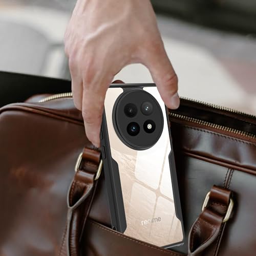 Image of A rtistque Clear Hard Transparent Acrylic Armor Anti-Drop Shockproof TPU Edge Back Cover Case for Realme 13 Plus - Black