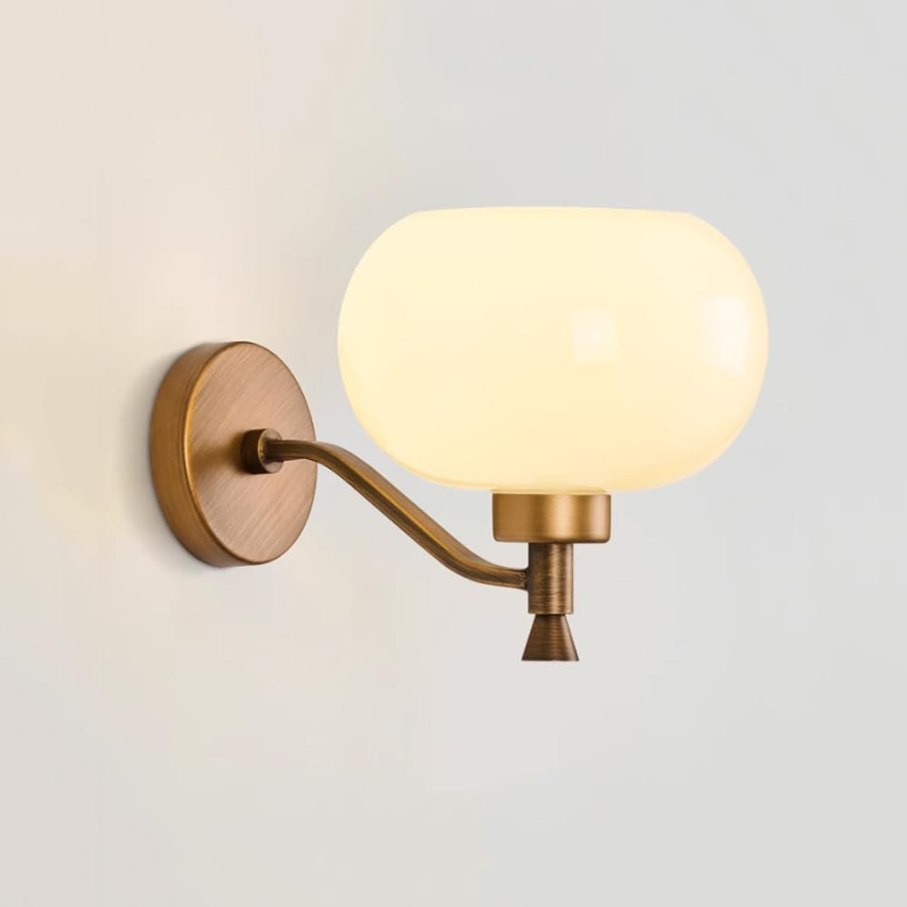 KBUUKYYXouy Nordic Frosted Glass Shade Wall Lamps, 1-Light Metal Wall Mount Lights, Home Bathroom Hallway Wall Sconces, Indoor Bedroom Bedside Decoration Wall Lighting Fixture