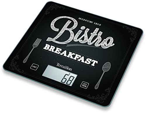 TERAILLON - T1040 Balance de Cuisine Bistro - Capacité 3 kg - Tare - Conversions Liquides - Ultra-Fine - Ecran LCD - Auto ON - Sérigraphie BISTRO