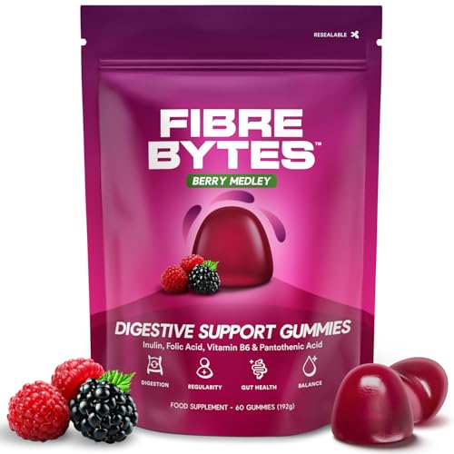 Fiber Bytes Fiber Gummies für Erwachsene 3 5g Ballaststoffe mit Inulin für Darmbalance & Regulierung Verdauungsunterstützung mit Vitamin B6 & Folsäure 60 Bytes