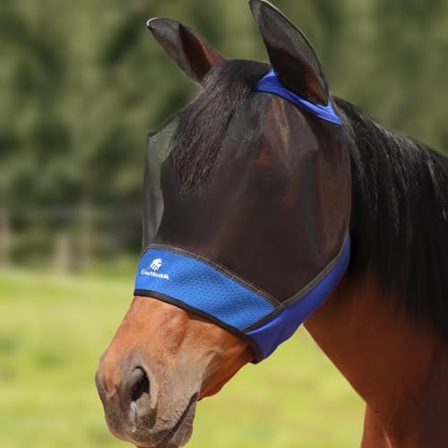 CareMaster Horse Fly Mask Large Space Breathable UV Protection Equine Mask with Reflective Features on Ears Royal Blue L