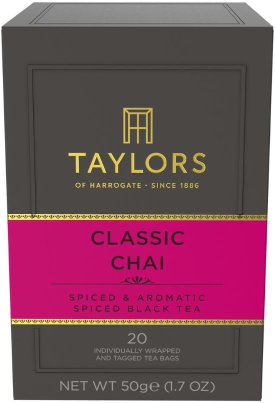 Image of Taylors of Harrogate Classic Chai, Black Tea, Individually Wrapped Bags, 20 Count, Spiced, Aromatic & Warming, Caffeinated, Enjoy Hot or Iced, 20 Teabags (Pack of 6)