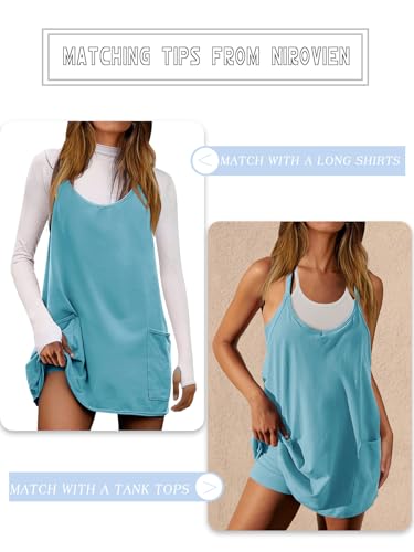 Image of Nirovien Womens Tennis Dress Workout Mini Dress with Shorts Sleeveless Spaghetti Straps Golf Athletic Dresses