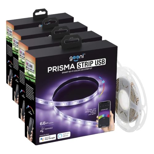 Image of Geeni Prisma Strip-USB - Smart Wi-Fi LED Light Strip Kit for Indoor & Outdoor - Dimmable & Trimmable LED Strip Lights Compatible with Alexa & Google Home - 2m /6.6ft (Pack of 4)