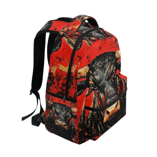 Bull Red Black Backpack Daypack Shoulder Bag Book Bag Lightweight Back Pack 12 ×16.9 In2
