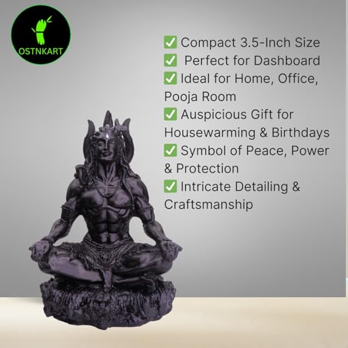 Image of Mahayogi Shiva Statue for Car Dashboard - 3.5 Inch Black Shiv Ji Idol | Resin Showpiece for Home, Office, Pooja Room | Housewarming, Birthday