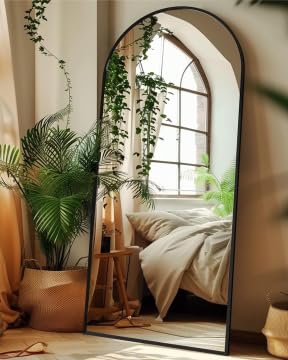 Image of Antok 58 inch x21 inch Arched Full Length Mirror with Stand, Floor Mirror, Black