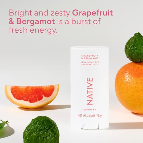 Image of Native Deodorant Contains Naturally Derived Ingredients, 72 Hour Odor Control, Deodorant for Women and Men, Aluminum Free, Grapefruit & Bergamot 2.65oz