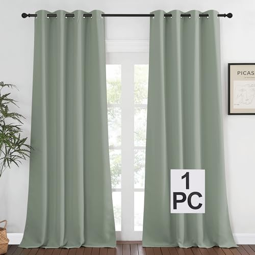 NICETOWN Blackout Sage Green Curtain 90 inch Length for Bedroom - Thermal Insulated Grommet Room Darkening Window Drape Sound Dampening for Living Room, W52 x L90, 1 Panel
