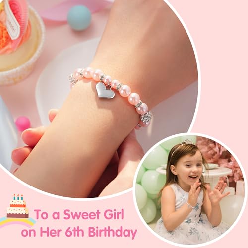 Birthday Gifts for Girls, Adjustable Pink Pearl Bracelet for 4 5 6 7 Year Old Girls, Cute Jewelry Gift for Daughter Granddaughter Niece on Birthday2