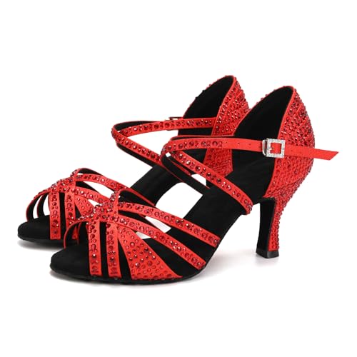 SWDZM Latin Dance Shoes for Women Rhinestone Ballroom Salsa Tango Dancing Wedding Shoes,Model L377-8.5JB2
