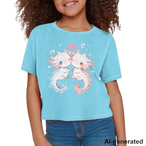 Image of Cute Crop Tops for Girls Short Sleeve Summer T Shirts Fashion Graphic Tees Crew Neck Pullover Tee 5-14 Years