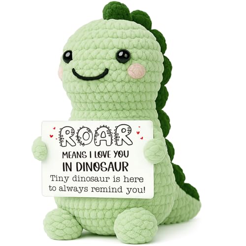 Mini Inspirational Gifts for Women Men Handmade Crochet Dinosaur Gift for Coworkers Friends Self-Care Mental Health Stress Relief Encouragement Valentines Birthdays Gift Ideas Office Desk Decor