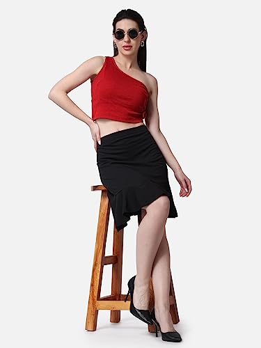 Image of POPWINGS Casual Twill Frill Knee Length Pencil Skirt for Women || Stylish Summer Skirt for Women || Knee-Length Skirt for Women || Semi-Formal Women Skirt