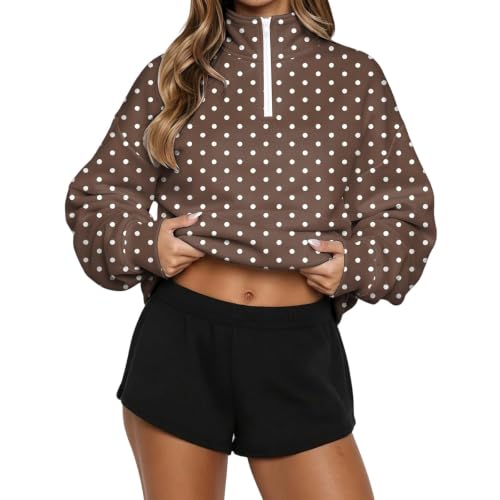 Gumipy Polka Dot Sweatshirt for Women 1/4 Zip Mock Neck Fall Sweatshirts - image 3